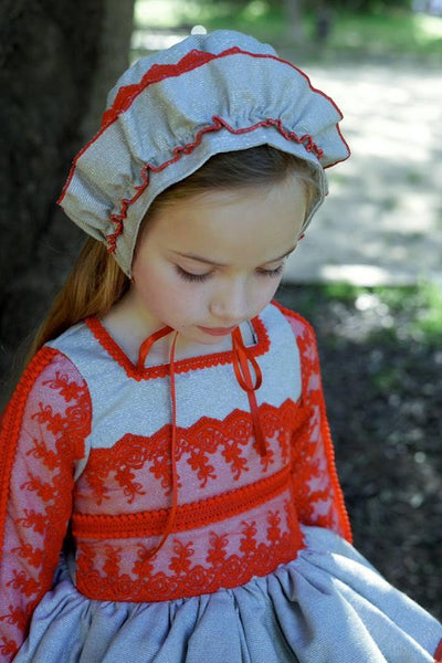 Ela Confeccion AW25 Spanish Girls Red & Gold Lace Puffball Dress ~ 2-8y - IN STOCK NOW