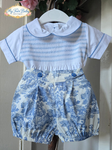 Mabini Traditional Boys Blue Toile Smocked Short Set 2601 ~ 0-4y