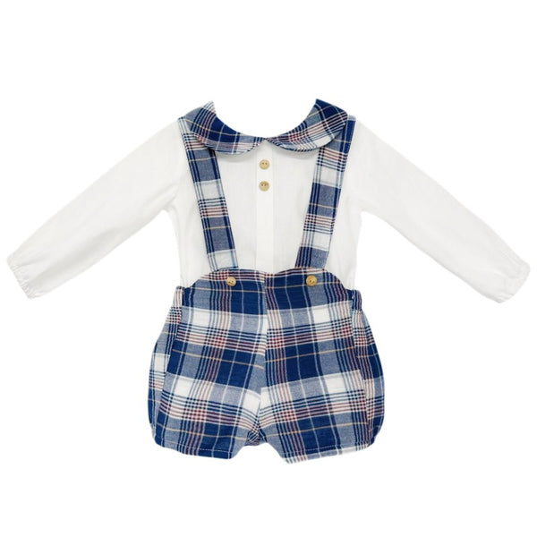 Spanish Baby Boys Navy & White Plaid Dungaree Set ~ 3-36m