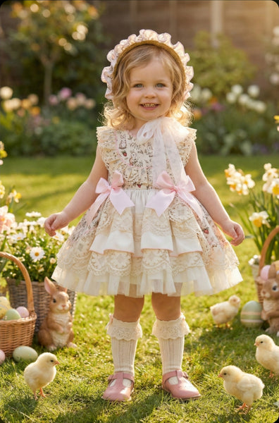 Sonata Infantil SS26 Girls Lace Bunny Puffball Dress VE2612 ~ MADE TO ORDER