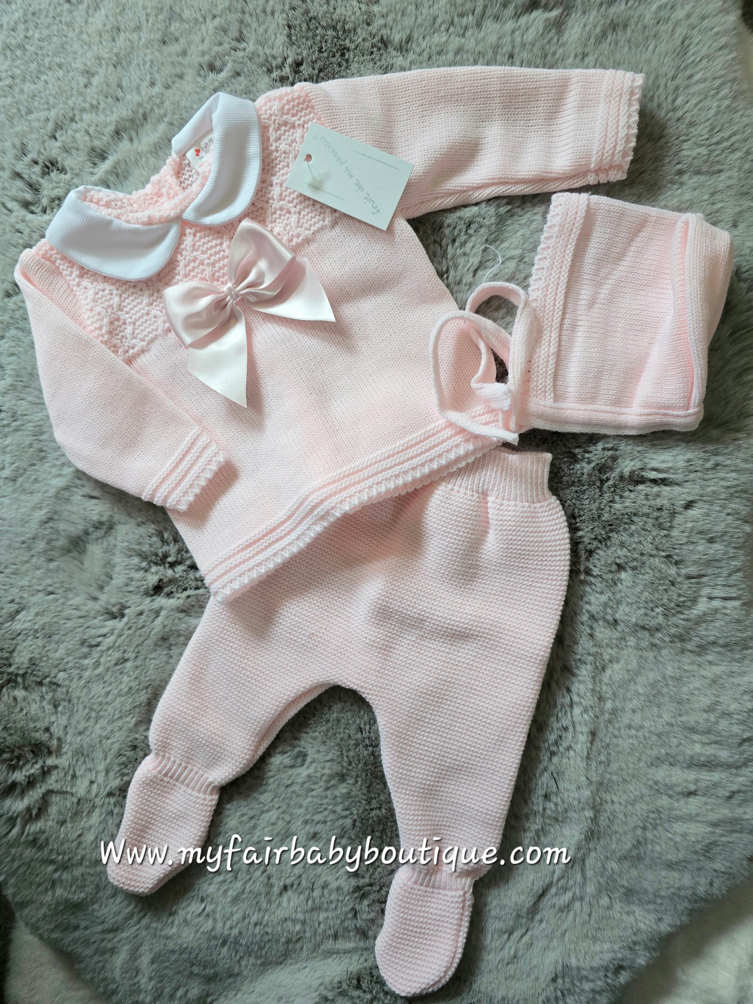 Spanish Baby Girls Pink Knitted 3pc Set ~ 0-3 months