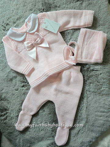 Spanish Baby Girls Pink Knitted 3pc Set ~ 0-3 months