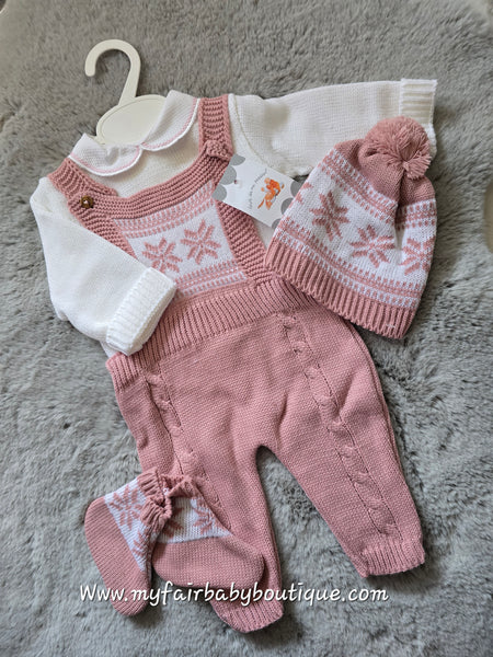 Spanish Baby Girls Dusky Pink Knitted Romper 4pc Set ~ 3-12m