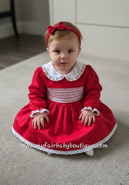 Mabini Traditional Spanish Girls Red Smocked Christmas Dress 6301 ~ 0-6y