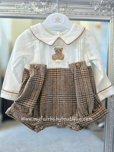 Beau Kid Traditional Baby Boys Camel Tweed Romper ~ 0-24m
