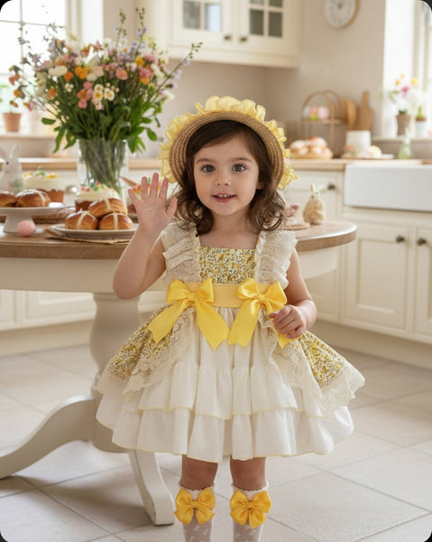 Sonata Infantil SS26 Girls Lemon Ditzy Floral Puffball Dress VE2606 ~ MADE TO ORDER