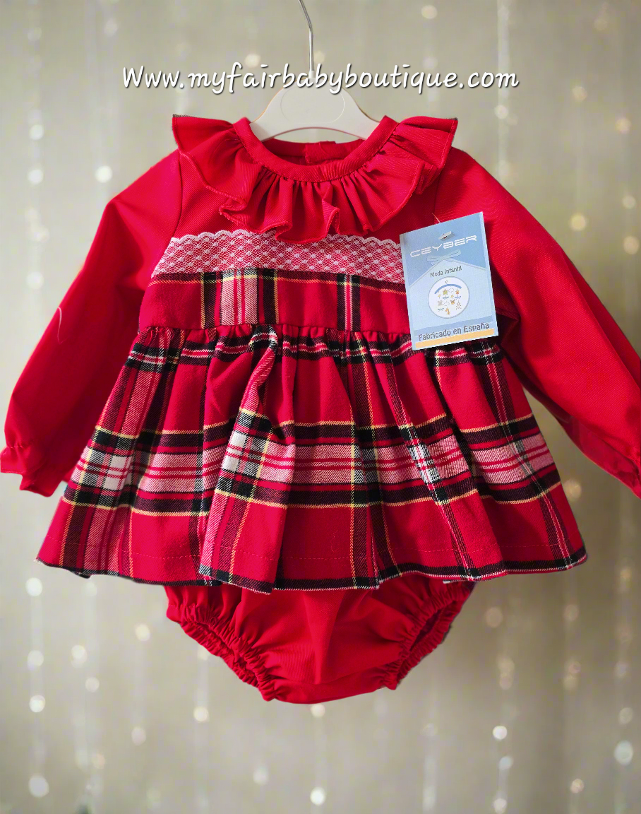 Ceyber AW25 Spanish Girls Red Tartan Christmas Dress W2500 ~ 3m-24m