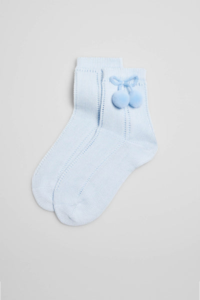 Ysabel Mora Spanish Ankle High Pom Pom Socks - Blue or Pink - Size UK 9-11