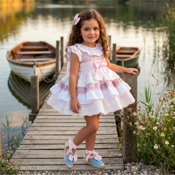 Sonata Spanish Girls Pink Floral Puffball Dress VE2419 - MADE TO ORDER