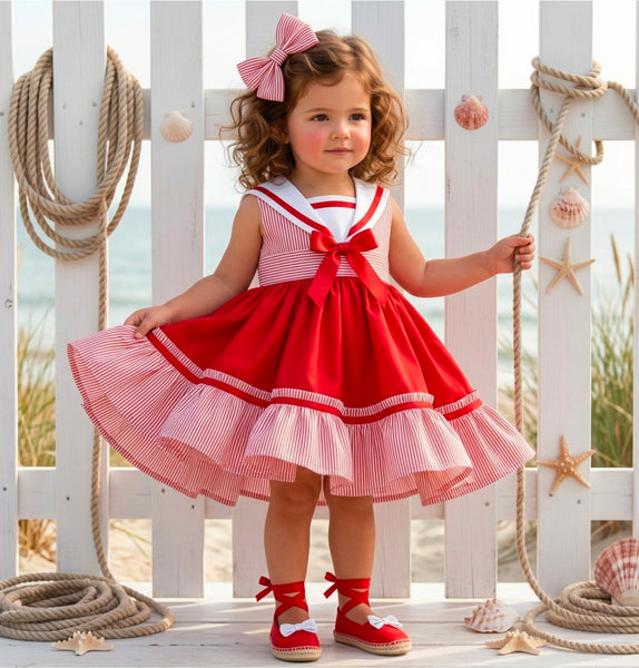 Sonata Infantil Girls Red Sailor Puffball Dress M311 - MADE TO ORDER