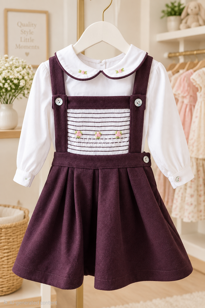 Beau Kid Girls Wine Red Pinafore Dress & Blouse ~ 12m-6y