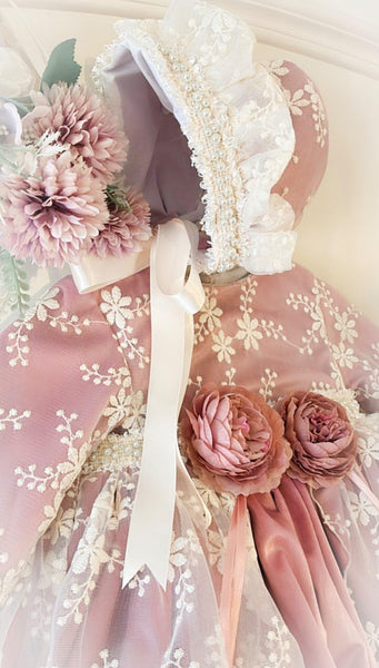 Ela Confeccion AW26 Spanish Girls Dusky Pink Lacey Puffball Dress - MADE TO ORDER