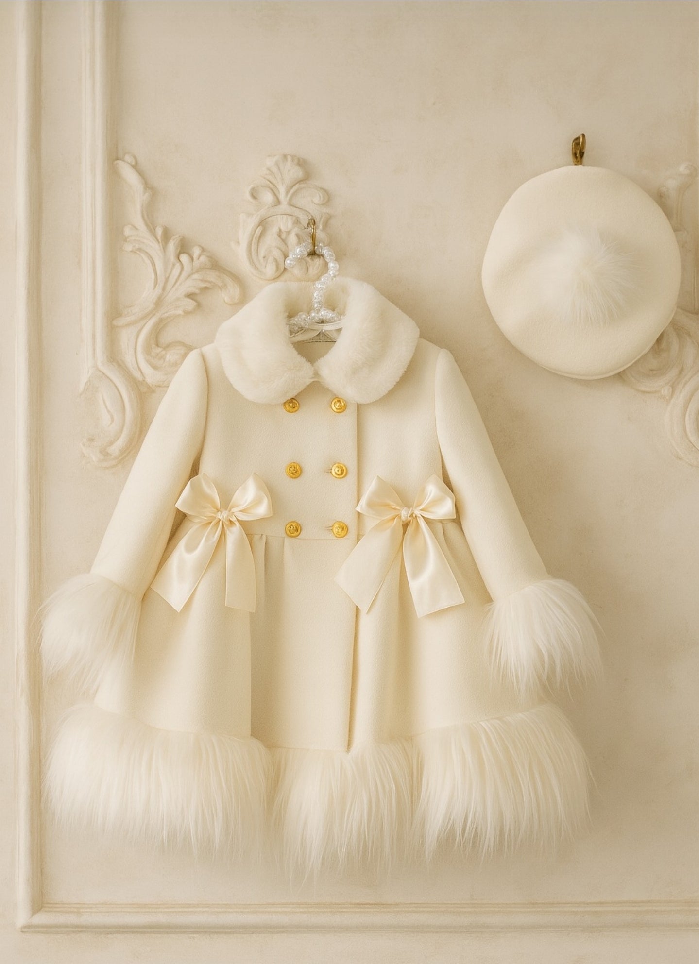 Sonata Infantil AW25 Spanish Girls Cream Winter Fur Trimmed Coat IN2509 - MADE TO ORDER