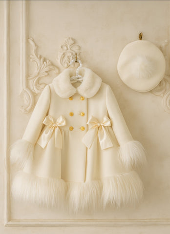 Sonata Infantil AW25 Spanish Girls Cream Winter Fur Trimmed Coat IN2509 - MADE TO ORDER