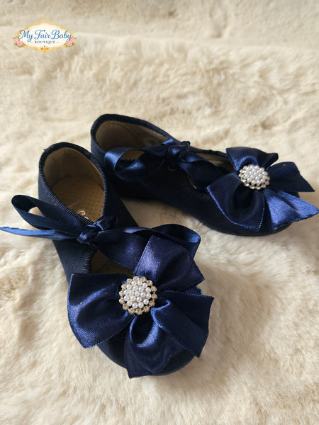Spanish Girls Navy Suede Bow & Charm Shoes