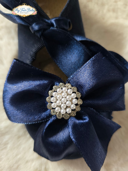 Spanish Girls Navy Suede Bow & Charm Shoes