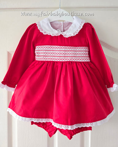 Mabini Traditional Spanish Girls Red Smocked Christmas Dress 6301 ~ 0-6y