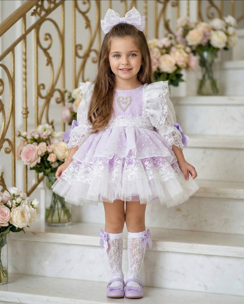 Sonata Infantil Spanish Girls Lilac Lace Orquidia Special Occasion Puffball Dress VE2129 - MADE TO ORDER