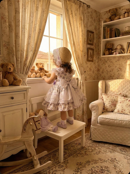 Sonata Infantil SS26 Girls Lilac Floral Puffball Dress VE2609 ~ MADE TO ORDER