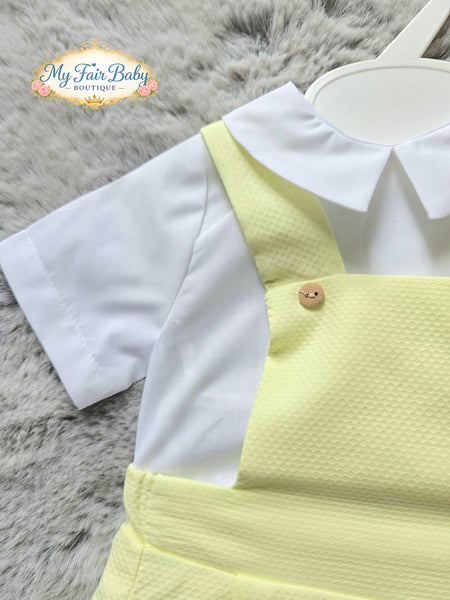 Spanish Baby Boys Lemon Pique Dungaree Set 24122 ~ 3-36m