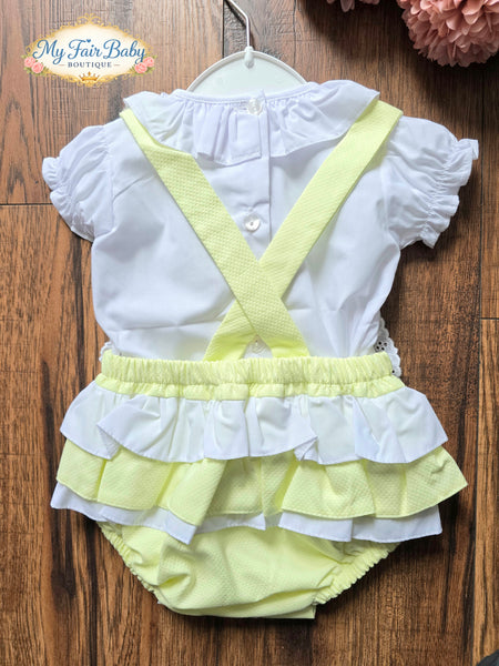 Spanish Baby Girls Lemon Waffle Lace & Bow Romper M002Y