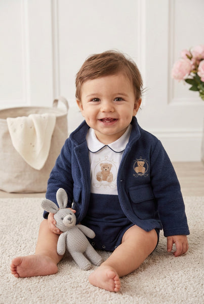 Beau Kid Traditional Baby Boys Navy Teddy Jacket & Cap ~ 0-24m