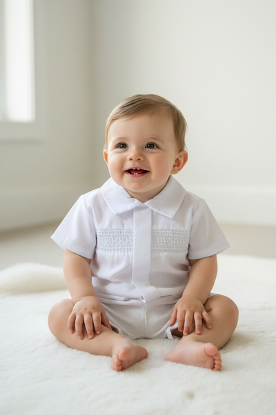 Spanish Baby Boys White Smocked Short Set ~ 3-36m