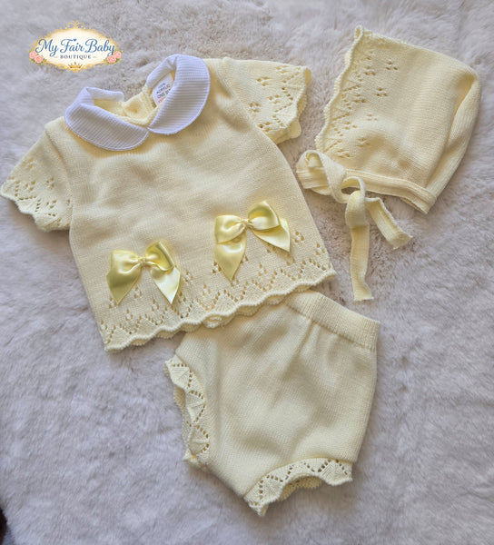 Spanish Baby Girls Lemon Knitted Jam Pant 3pc Set ~ 0-3m