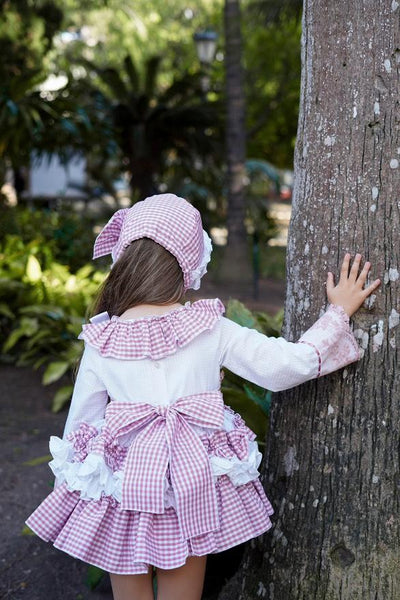 Ela Confeccion AW25 Spanish Girls Pink Check Puffball Dress - MADE TO ORDER