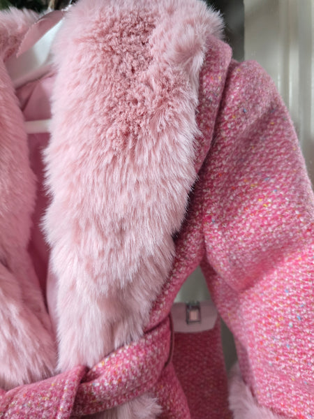 Traditional Girls Pink Fur Trimmed Boucle Jacket & Skirt Set ~ 5-13y