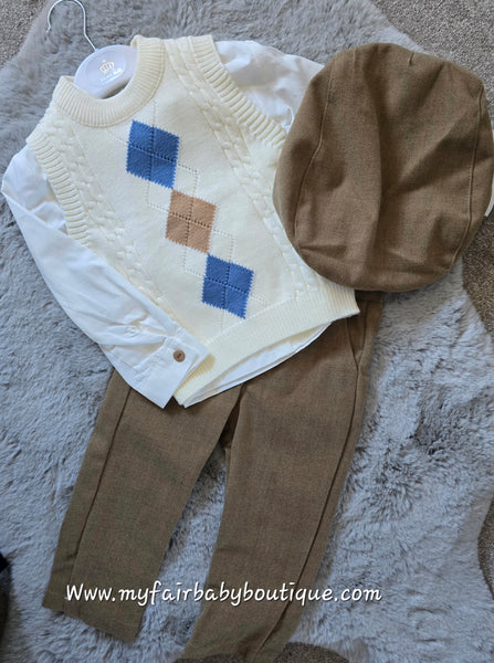 Beau Kid Traditional Boys Argyle Tank Top 4pc Set 2818