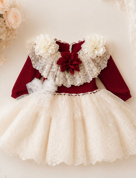 Ela Confeccion AW26 Spanish Girls Red Knitted Puffball Dress - MADE TO ORDER