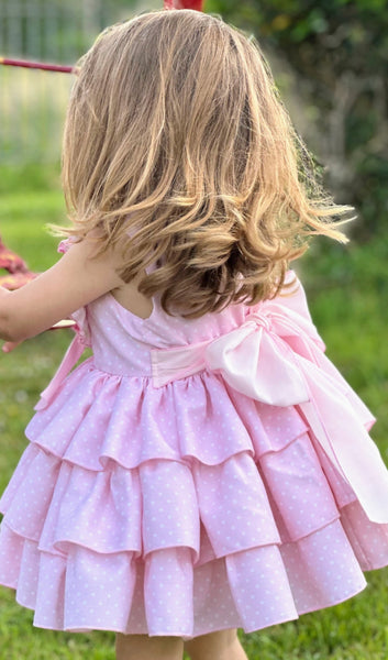 Sonata Infantil Girls Pink Polkadot Puffball Dress VE2525 - MADE TO ORDER