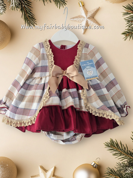 Ceyber AW25 Spanish Girls Burgundy Tartan Dress B2529 ~ 12m-8y