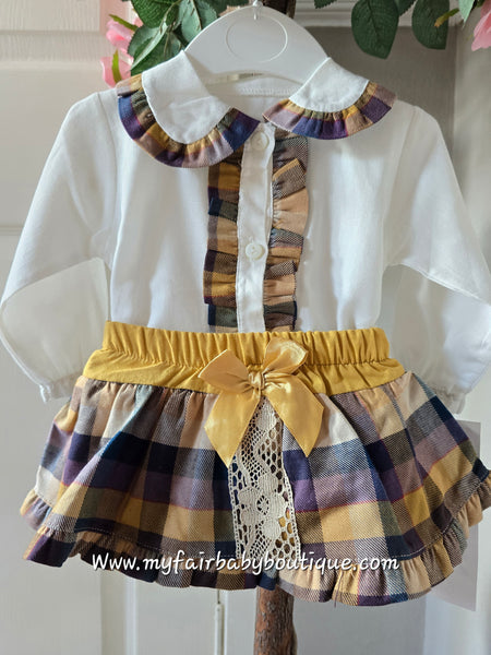 Spanish Baby Girls Mustard Check Jam Pant Set - 3-18m