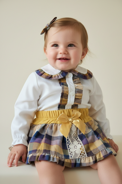 Spanish Baby Girls Mustard Check Jam Pant Set - 3-18m