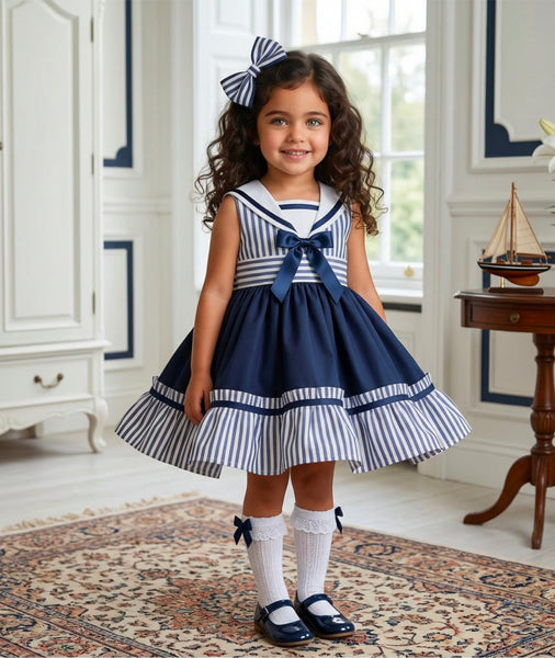 Sonata Infantil Girls Navy Sailor Puffball Dress M311 - MADE TO ORDER