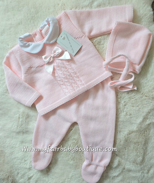 Spanish Baby Girls Pink Knitted 3pc Set ~ 0-3 months