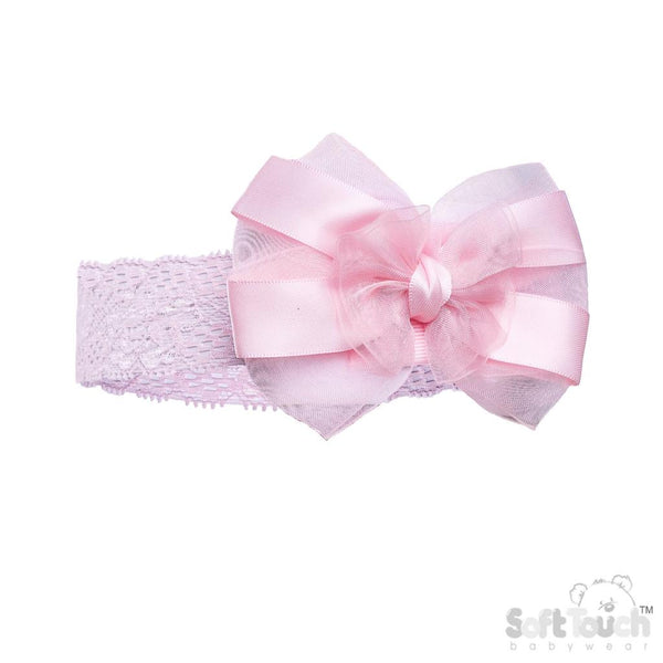 Pink Lace & Bow Baby Girls Headband