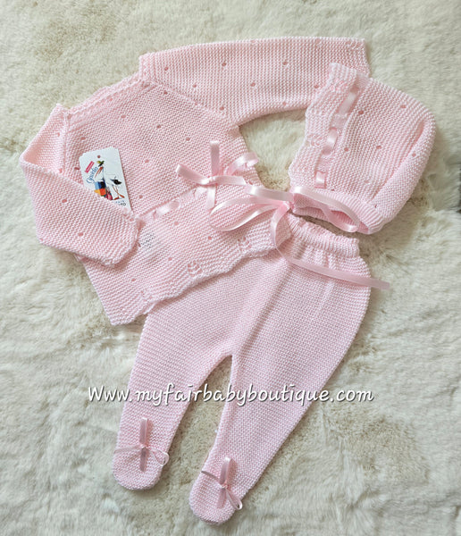 Spanish Creaciones Gavidia Baby Girls Pink Knitted 3pc Set 8213 ~ 3m