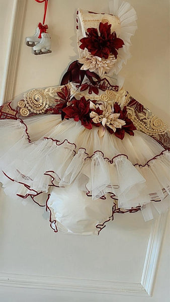 Ela Confeccion Girls Luxury Tulle Xmas Puffball Dress Set ~ 4y