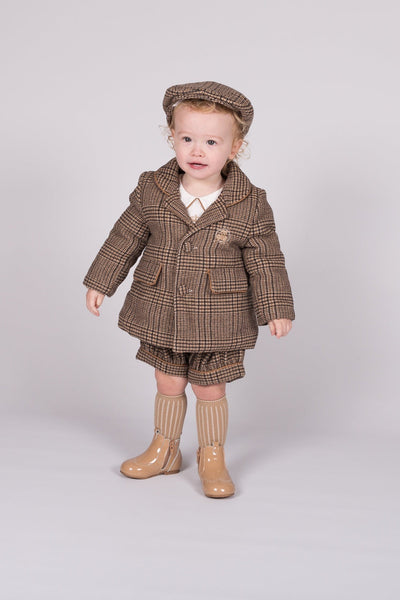 Beau Kid Traditional Baby Boys Camel Tweed Romper ~ 0-24m