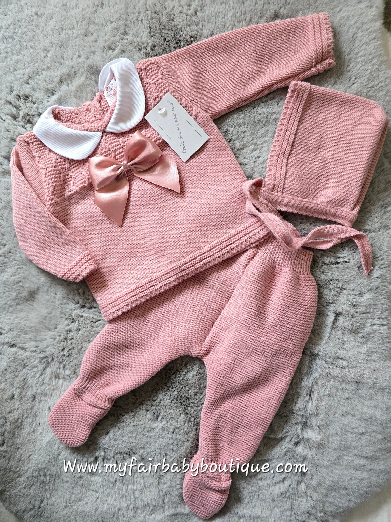 Spanish Baby Girls Dusky Pink Knitted 3pc Set ~ 0-3 months