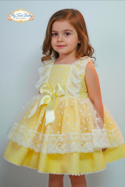 Sonata Infantil Spanish Girls Yellow Heart Tulle Puffball Dress M424 - MADE TO ORDER
