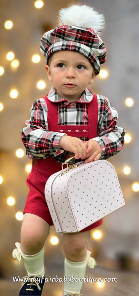 Sonata Infantil AW25 Spanish Baby Boys Red Dungaree & Tartan Shirt Set IN2507 - MADE TO ORDER