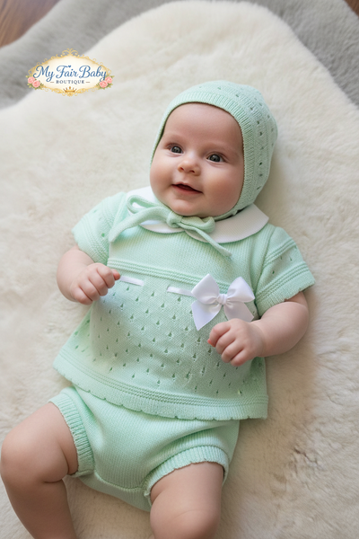 Spanish Baby Girls Mint Green Knitted Jam Pant 3pc Set ~ 0-3m