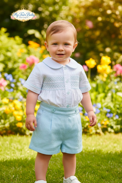 Mabini Traditional Boys Blue Smocked Short Set 7238
