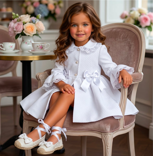 Sonata Infantil Spanish Girls White Pique Ruffled Summer Coat VE2628 - MADE TO ORDER