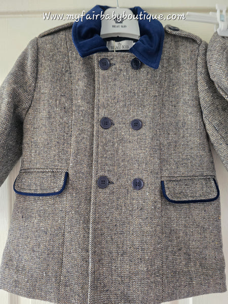 Beau Kid Traditional Boys Navy Tweed Coat 1500a ~ 3-6y