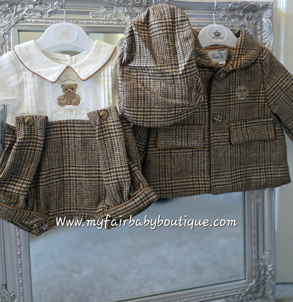 Beau Kid Traditional Baby Boys Camel Tweed Romper ~ 0-24m